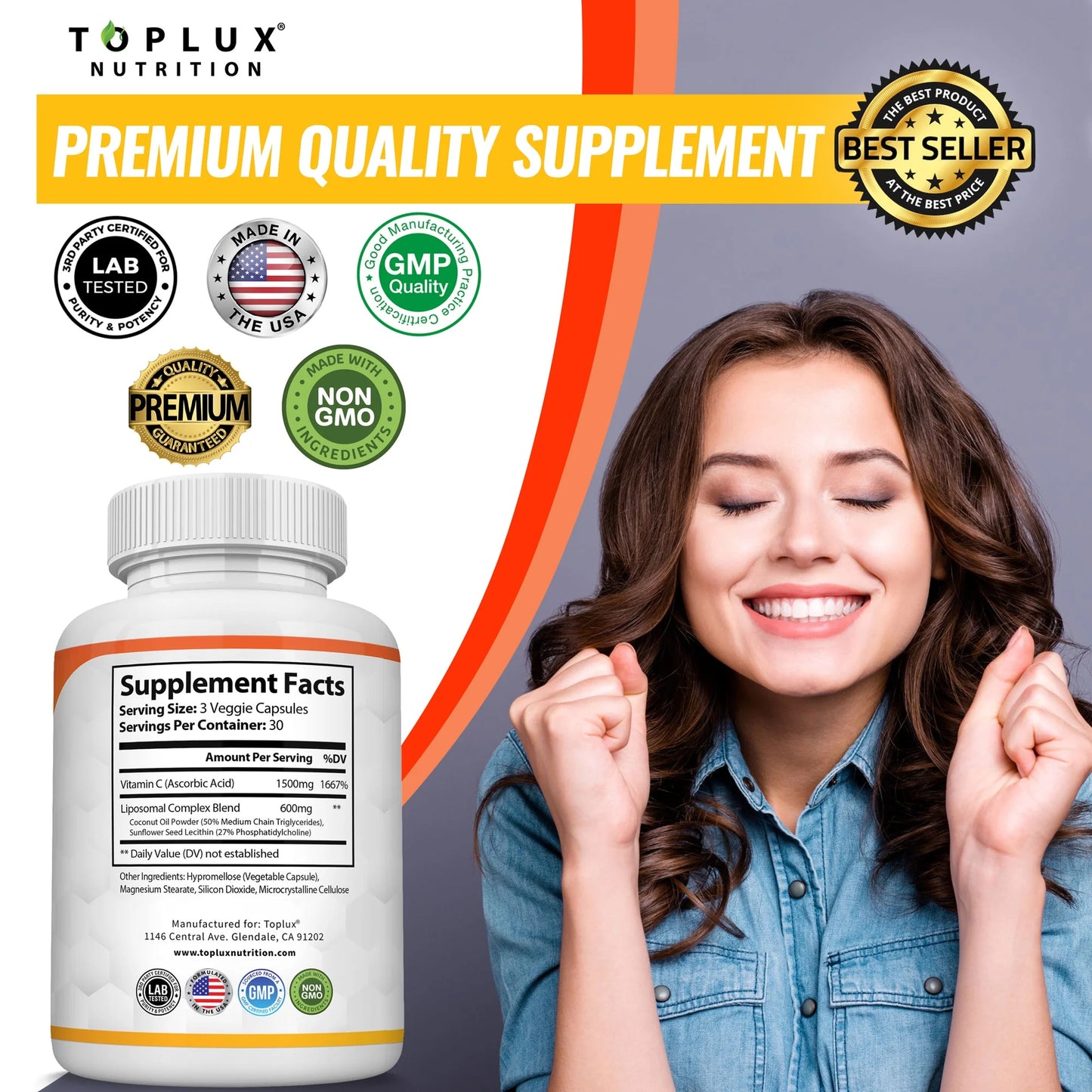 🔥 Toplux Nutrition - Vitamina C Liposomal (2100 mg - 90 Cápsulas) 🔥
